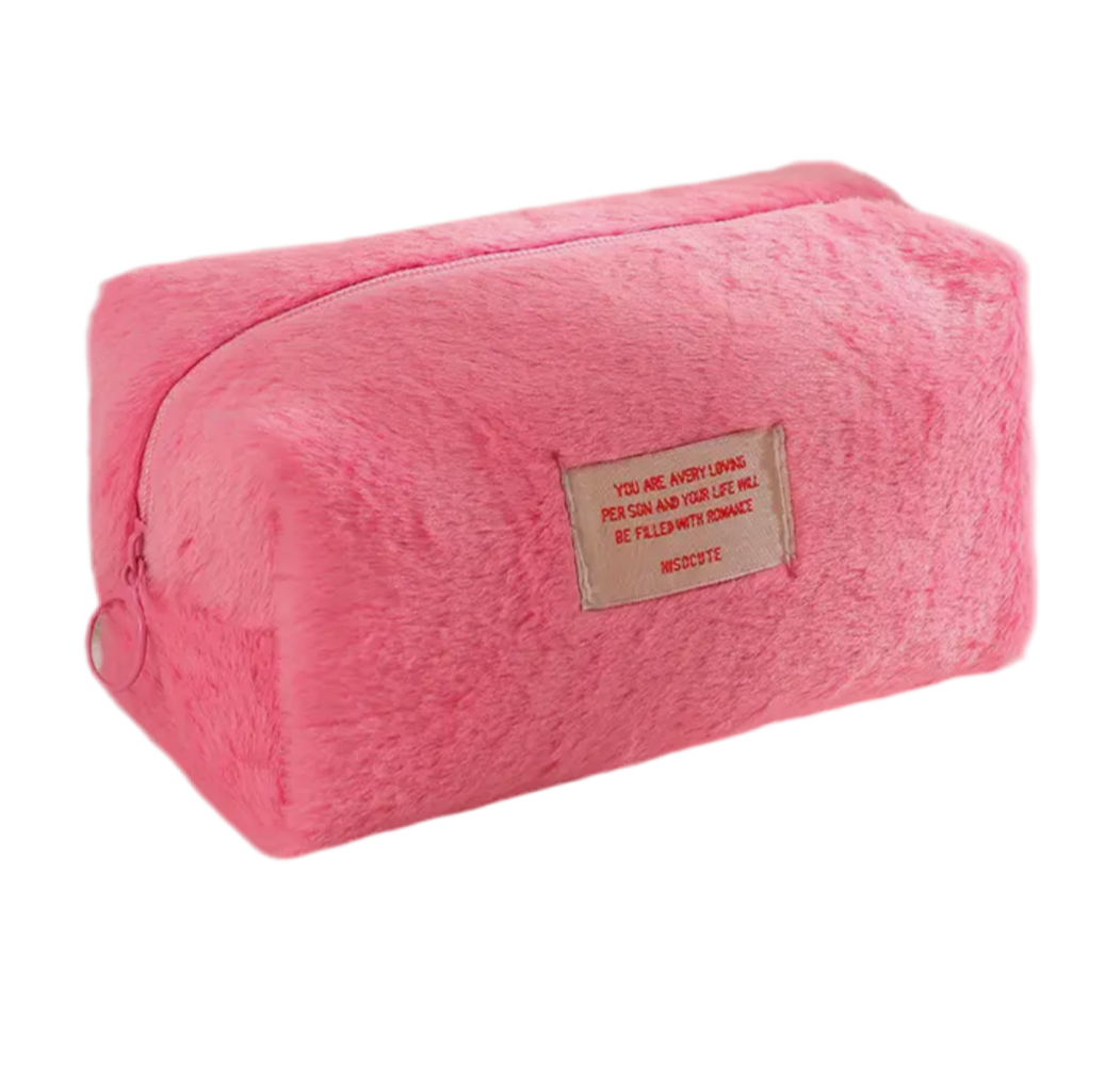 Fuzzy Cosmetic Pouch (Hot Pink)