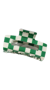 Checkered Claw Clip (Green & White)