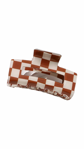 Checkered Claw Clip (Brown & White)