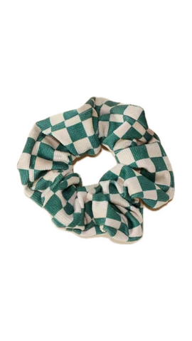 Velvet Plaid Hair Tie Scrunchie (Green & White)