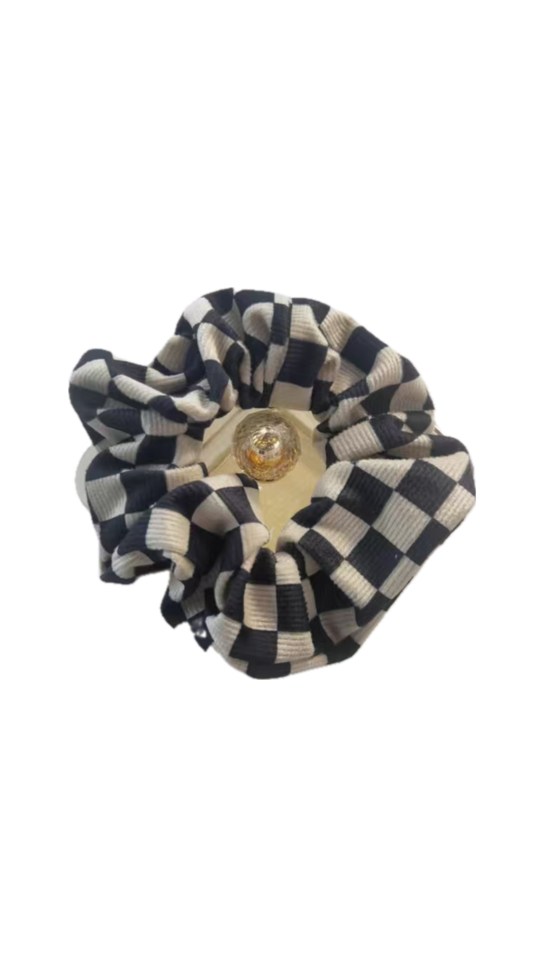 Velvet Plaid Hair Tie Scrunchie (Black & White)