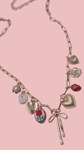 Bow Floral Charm Necklace