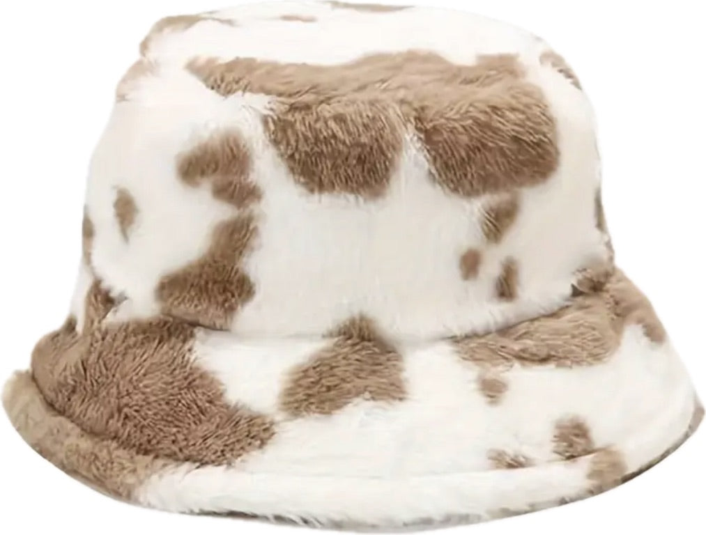 Fuzzy Bucket Hat (Cow Print)