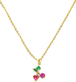 Rhinestone Cherry Charm Chain Necklace